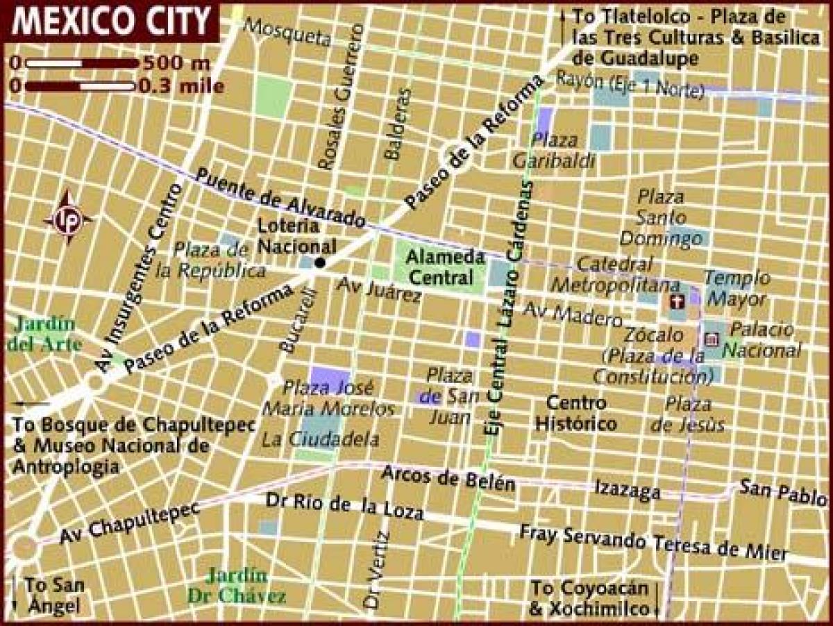 centro historico Mexiko-Stadt Karte anzeigen