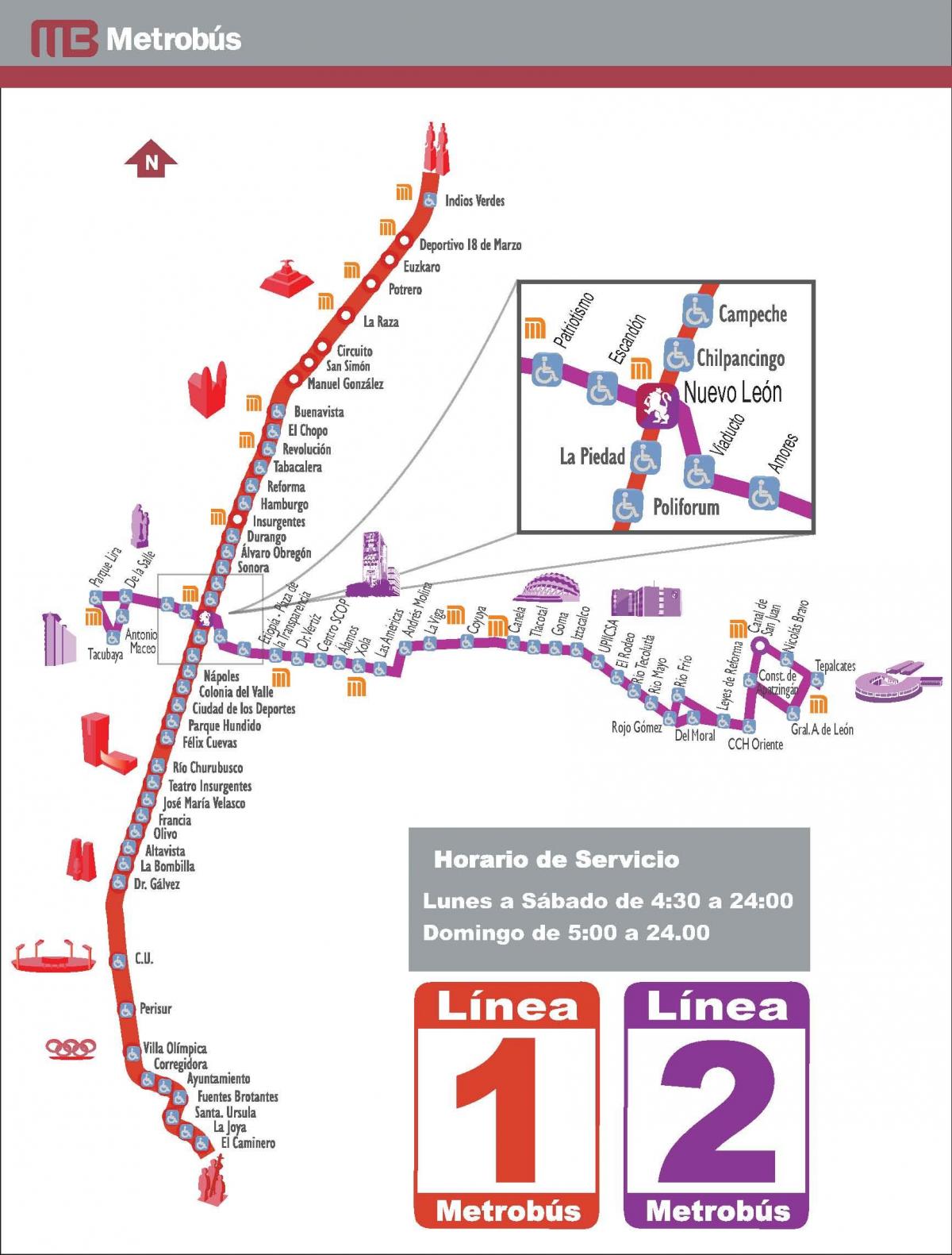 Karte der metrobus-Mexiko-Stadt
