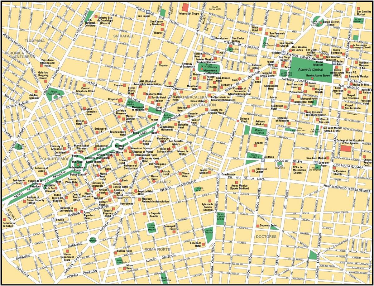 Karte von Mexiko-Stadt Sehenswürdigkeiten